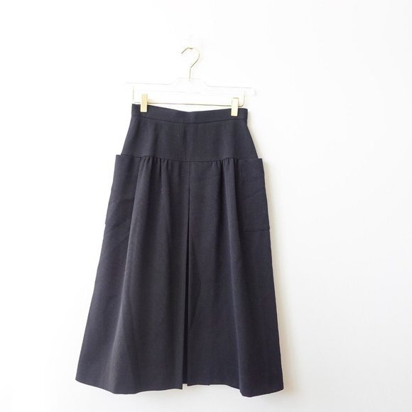 CHRISTIAN DIOR Skirt XS Black Midi Pleated Wool Silk Luxury Pret A Porter $1,850 - Picture 1 of 14